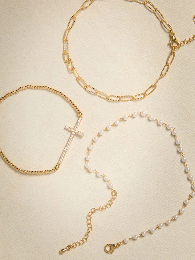 18K Gold Cross Pearl Bracelet Set 18kgold Women Altar039d State Bracelets