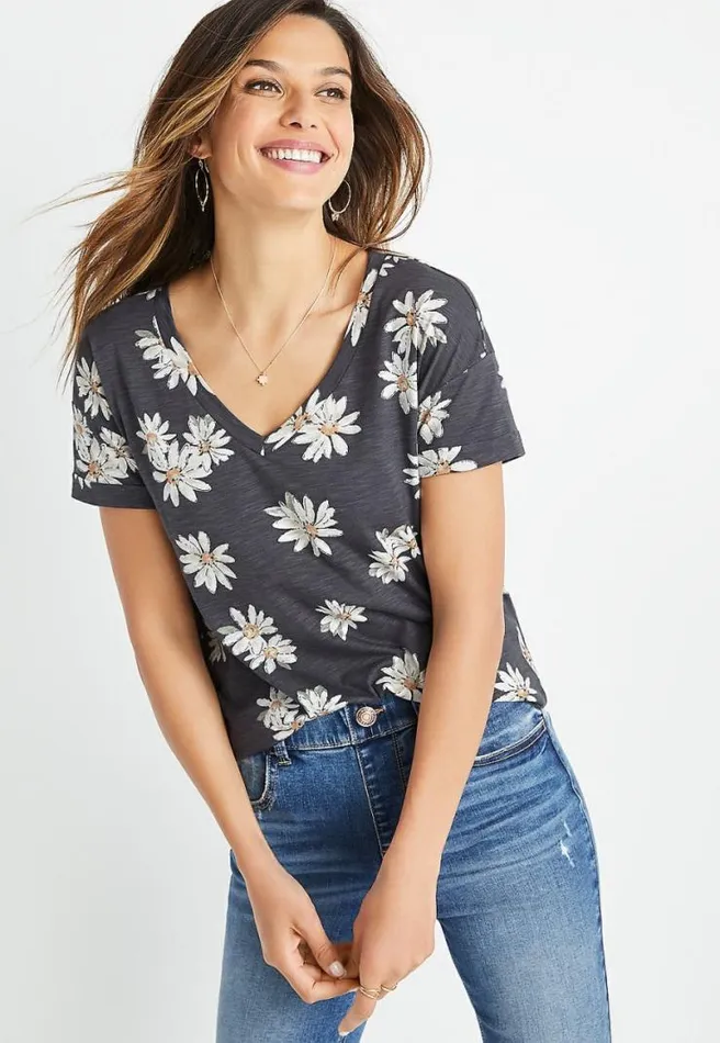 247 Gray Daisy Drop Shoulder Tee Women Maurices Tops