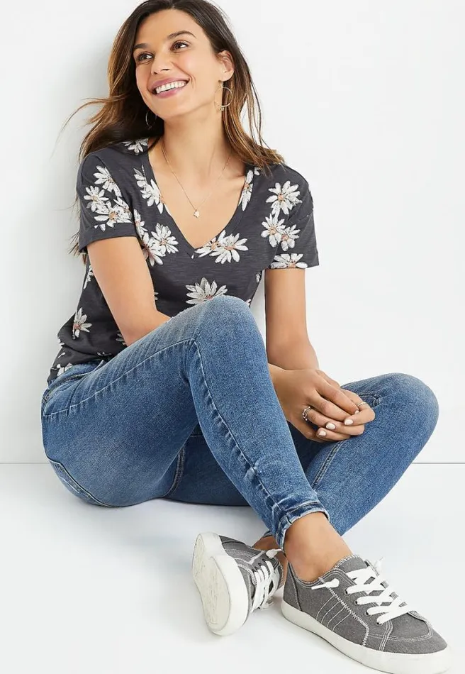 247 Gray Daisy Drop Shoulder Tee Women Maurices Tops