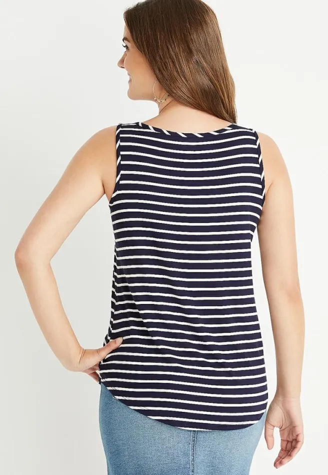 247 Navy Striped High Neck Tank Top Women Maurices Tops