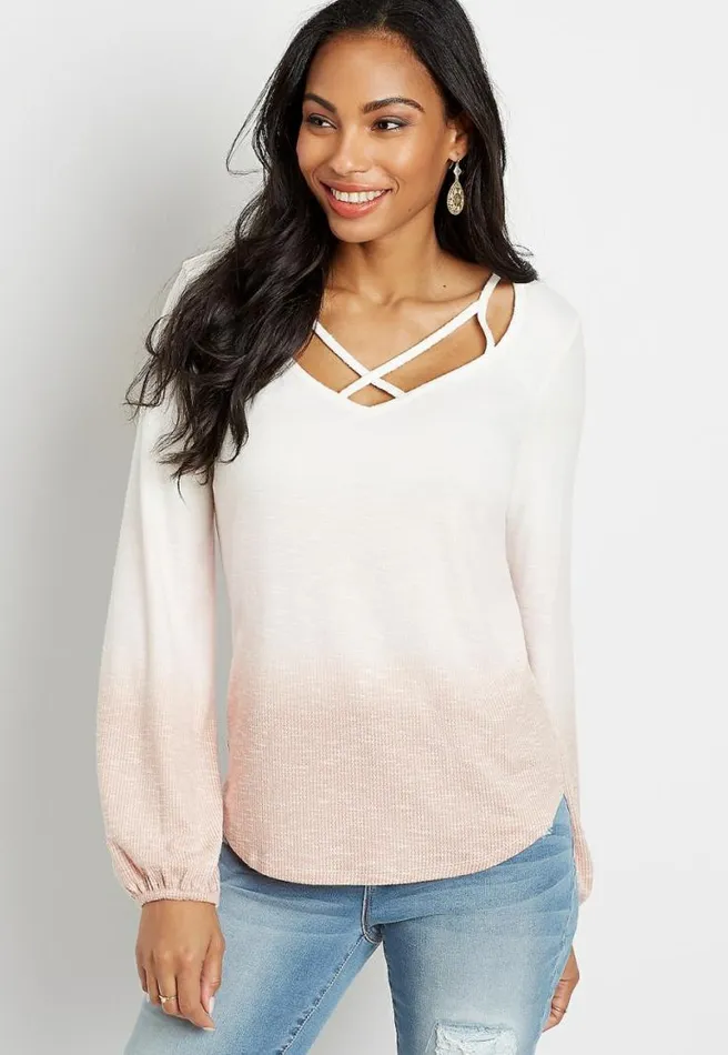 247 Ombre Strappy Neck Long Sleeve Tee Women Maurices Tops