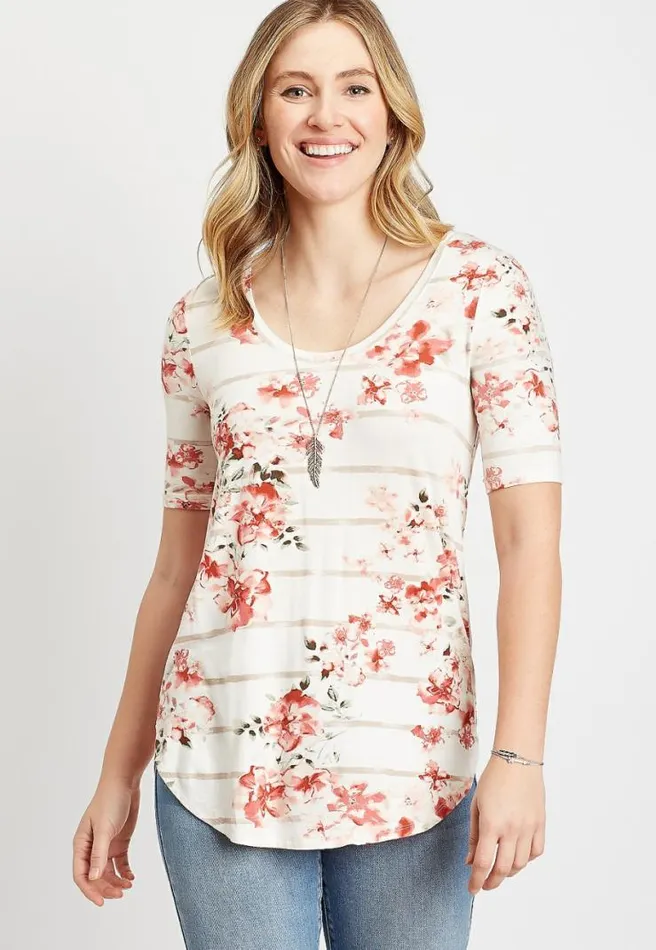 247 Pink Floral Striped Flawless Tee Women Maurices Tops
