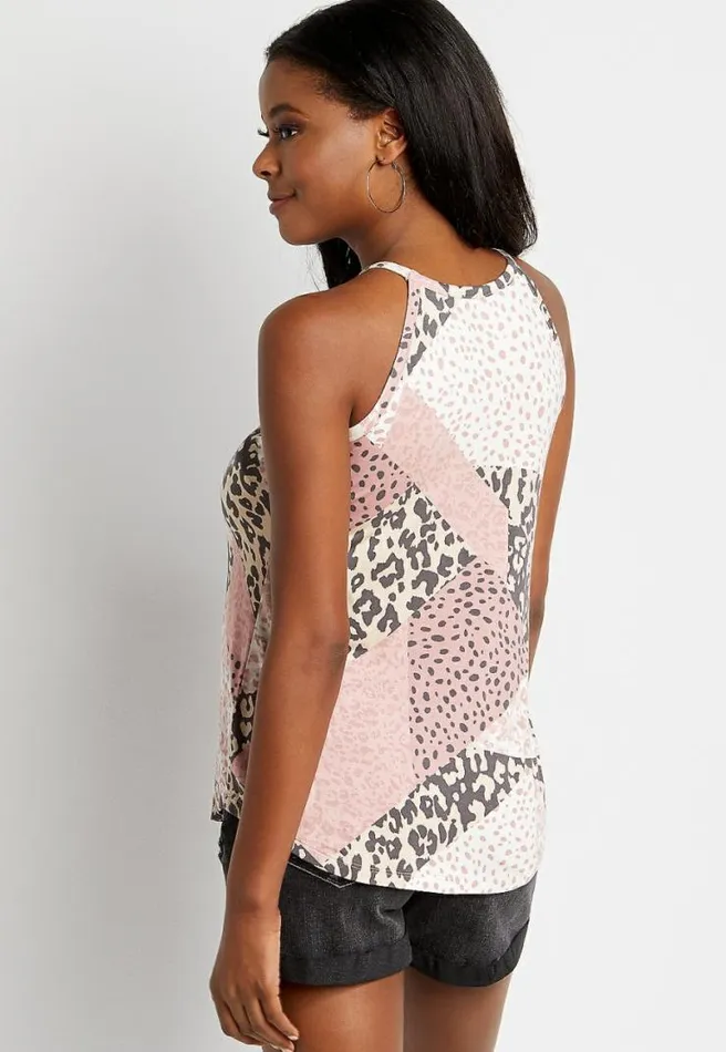 247 Pink Leopard High Neck Tank Top Women Maurices Tops