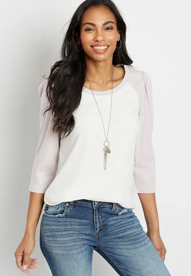 247 Solid Puff Sleeve Baseball Tee Women Maurices Tops