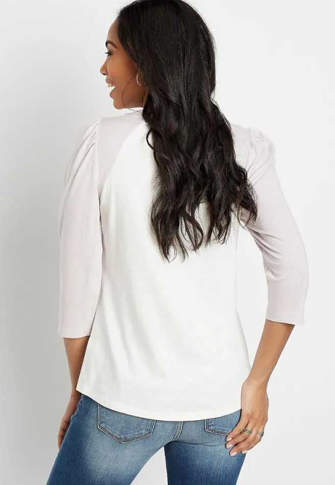 247 Solid Puff Sleeve Baseball Tee Women Maurices Tops