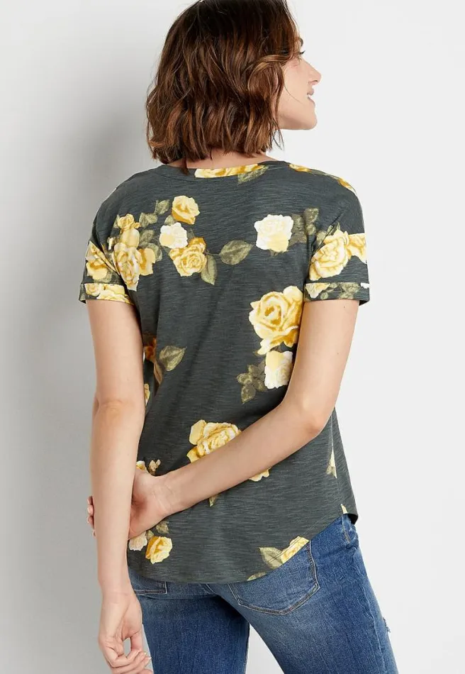 247 Yellow Floral Drop Shoulder Classic Tee Women Maurices Tops
