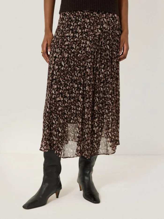 Abstract Leopard Midi Skirt Brown Women Jigsaw Skirts