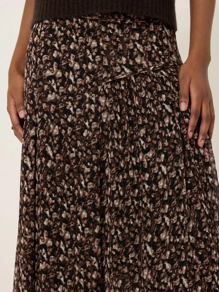 Abstract Leopard Midi Skirt Brown Women Jigsaw Skirts