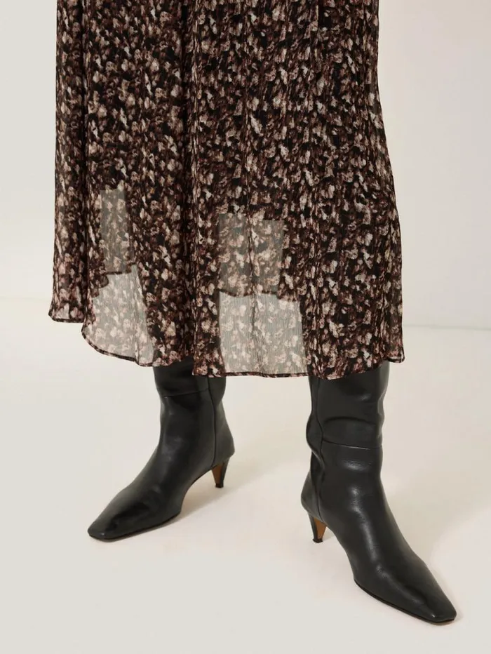 Abstract Leopard Midi Skirt Brown Women Jigsaw Skirts