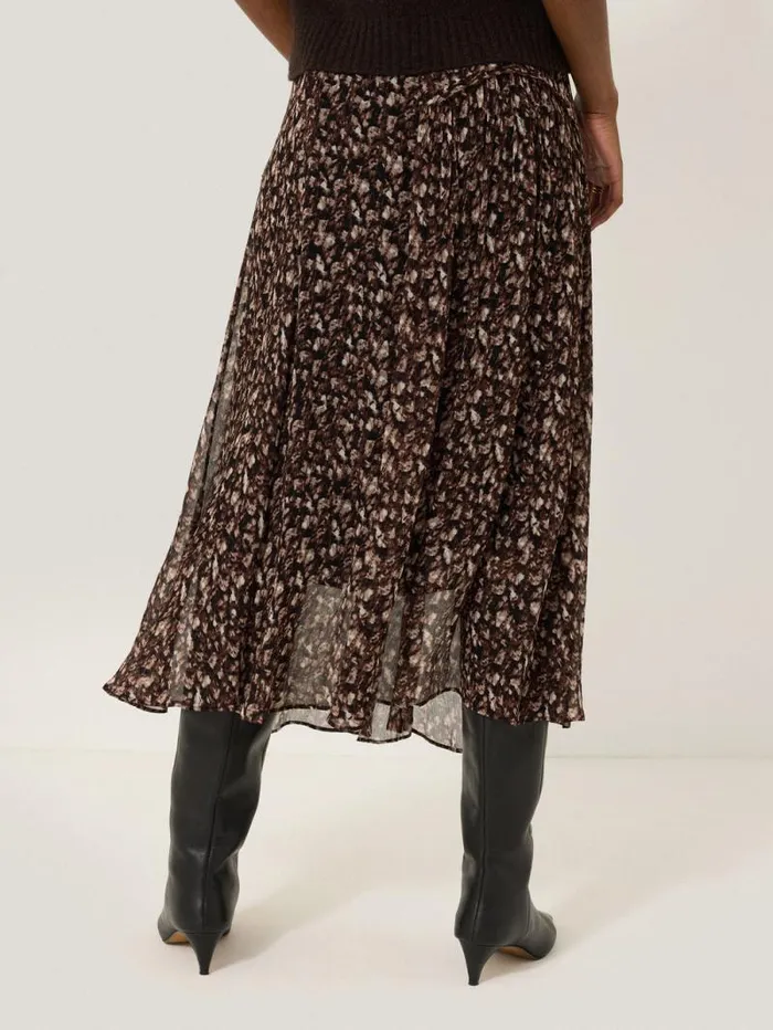 Abstract Leopard Midi Skirt Brown Women Jigsaw Skirts