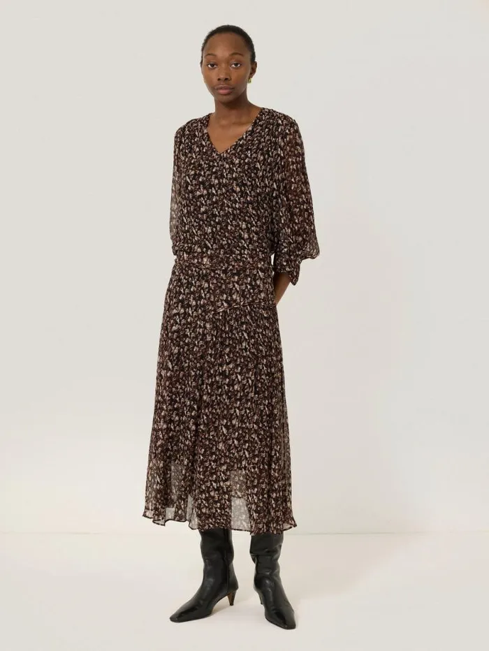 Abstract Leopard Midi Skirt Brown Women Jigsaw Skirts