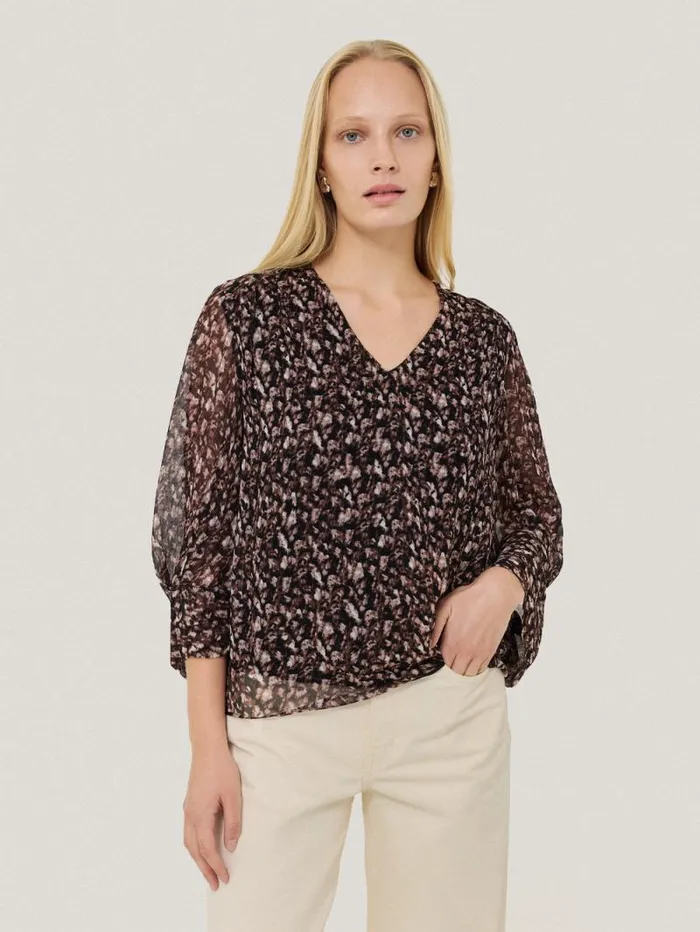 Abstract Leopard Top Brown Women Jigsaw Shirts and Tops