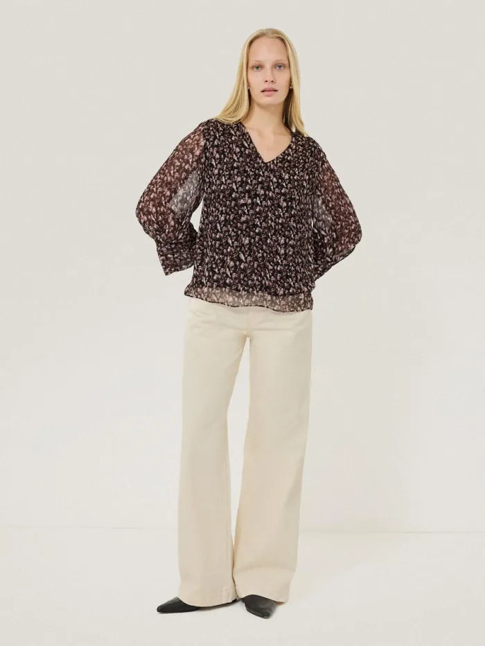 Abstract Leopard Top Brown Women Jigsaw Shirts and Tops