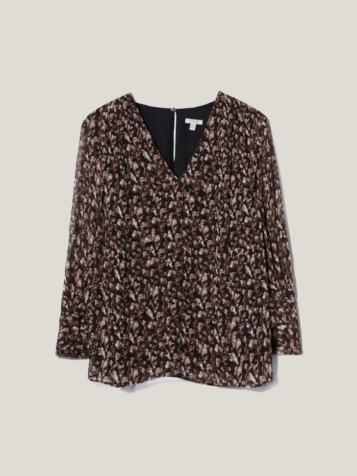 Abstract Leopard Top Brown Women Jigsaw Shirts and Tops