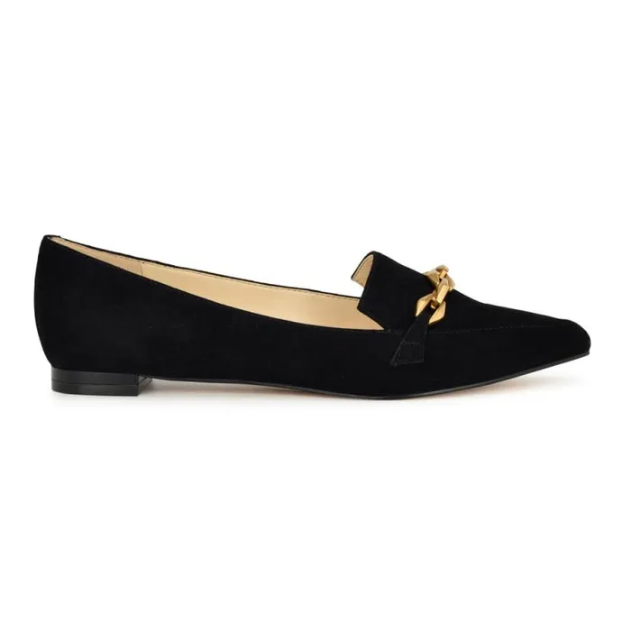 Ahara Chain Flats Black Suede Women Nine West Flats