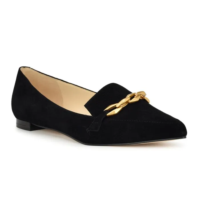 Ahara Chain Flats Black Suede Women Nine West Flats Ahara Chain Flats Black Suede Women Nine West Flats
