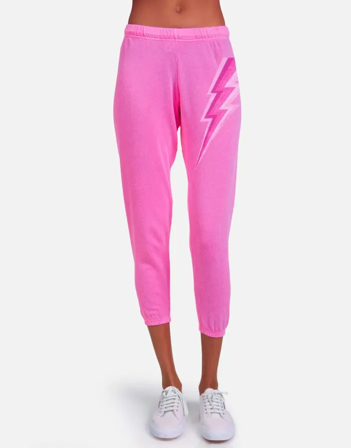 Alana X Pink Lightning Bolt Neon Pink Women Lauren Moshi Crop Sweatpants