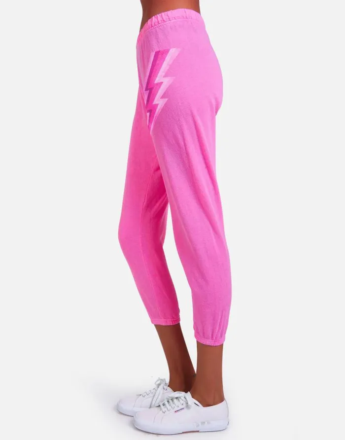 Alana X Pink Lightning Bolt Neon Pink Women Lauren Moshi Crop Sweatpants