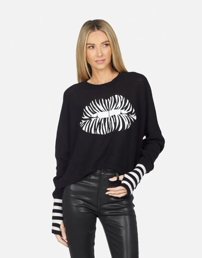 Alda Zebra Lip Blackcreme Women Lauren Moshi Sweaters and Knits