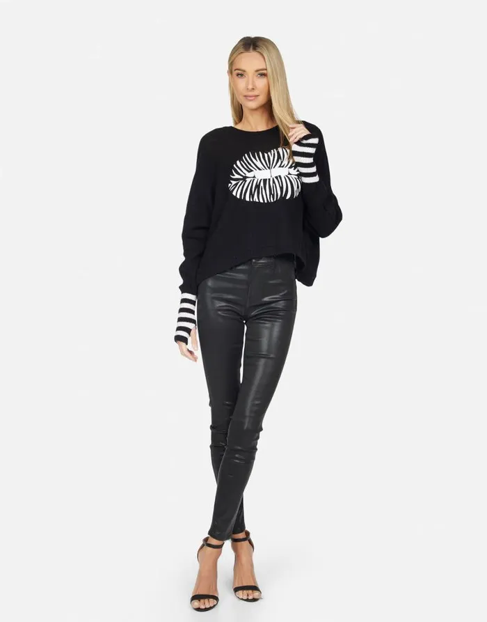 Alda Zebra Lip Blackcreme Women Lauren Moshi Sweaters and Knits
