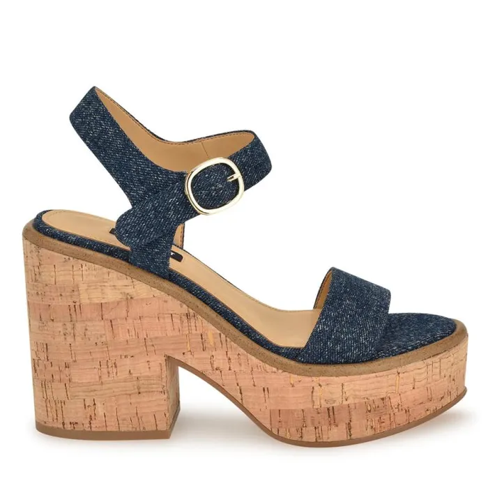 Amye Ankle Strap Wedge Sandals Denim Women Nine West Sandals