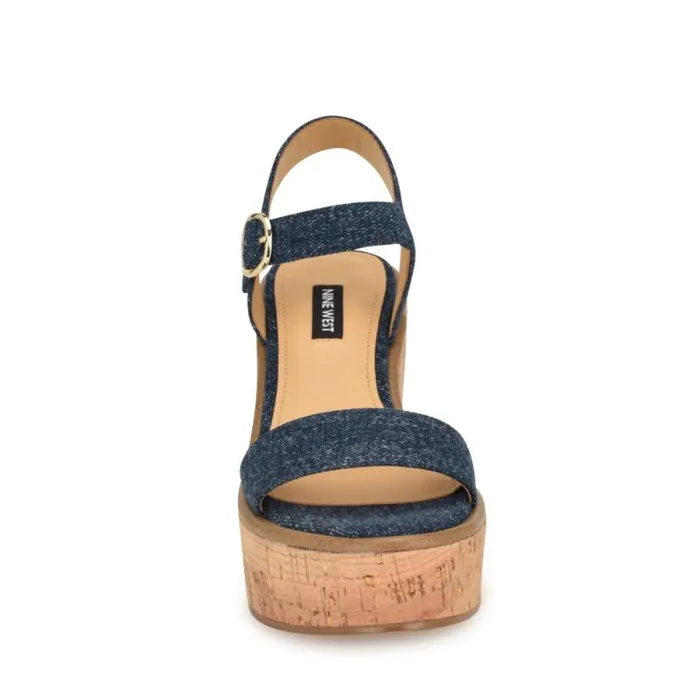 Amye Ankle Strap Wedge Sandals Denim Women Nine West Sandals