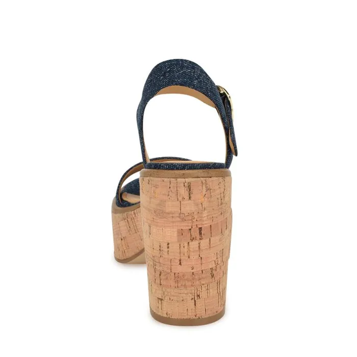 Amye Ankle Strap Wedge Sandals Denim Women Nine West Sandals