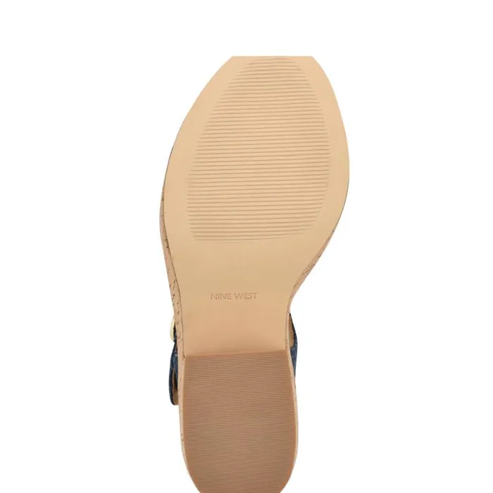 Amye Ankle Strap Wedge Sandals Denim Women Nine West Sandals