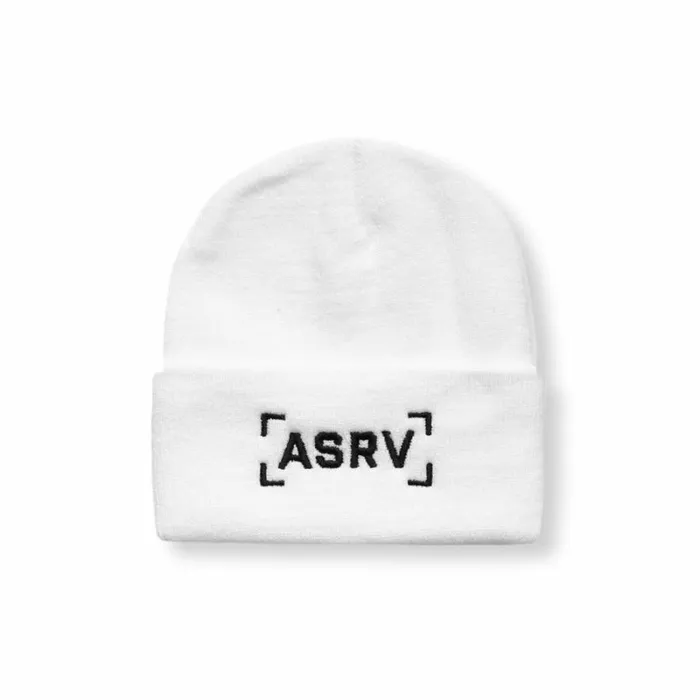 ASRV Hats and Headwear Men Thermal Wool Bracket Logo Beanie Whiteblack