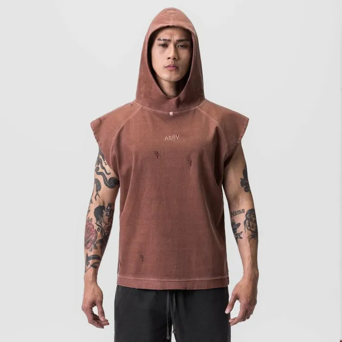 ASRV Hoodies and Sweatshirts Men Tech Essential Cutoff Hoodie Faded Brick