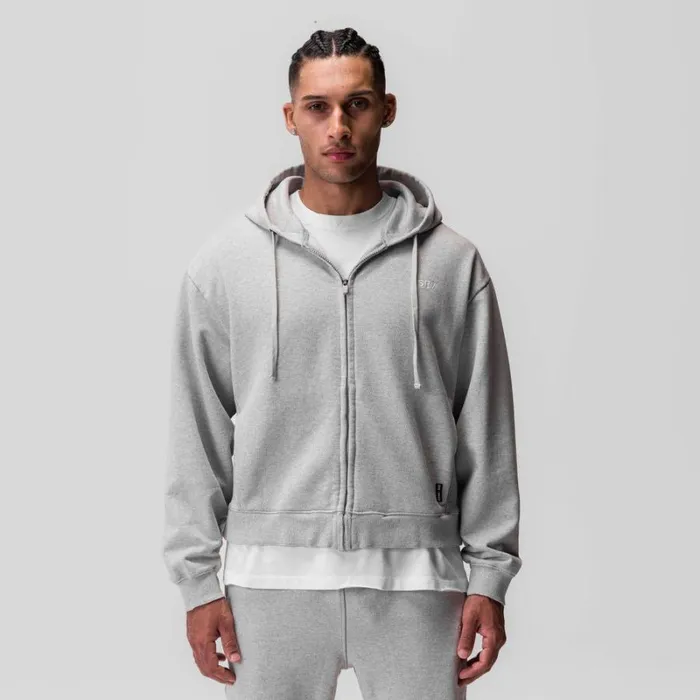 ASRV Hoodies and Sweatshirts Men Tech Essential Distressed Full Zip Hoodie Heather Grey ASRV Hoodies and Sweatshirts Men Tech Essential Distressed Full Zip Hoodie Heather Grey