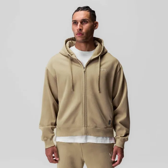 ASRV Hoodies and Sweatshirts Men Tech Essential Distressed Full Zip Hoodie Khaki ASRV Hoodies and Sweatshirts Men Tech Essential Distressed Full Zip Hoodie Khaki