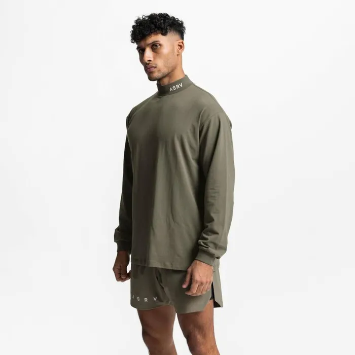 ASRV Long Sleeves Men CottonPlus Mock Neck Long Sleeve Faded Olive