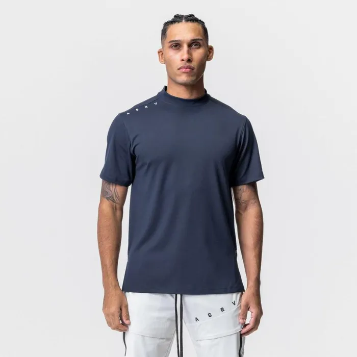 ASRV Short Sleeves Men Core Mock Neck Tee Navy