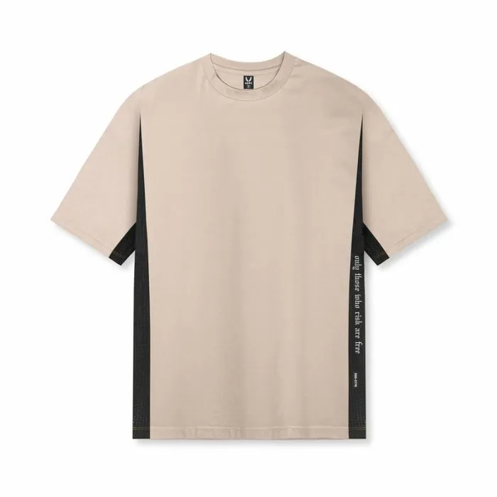 ASRV Short Sleeves Men Supima Mesh Panel Oversized Tee Beige