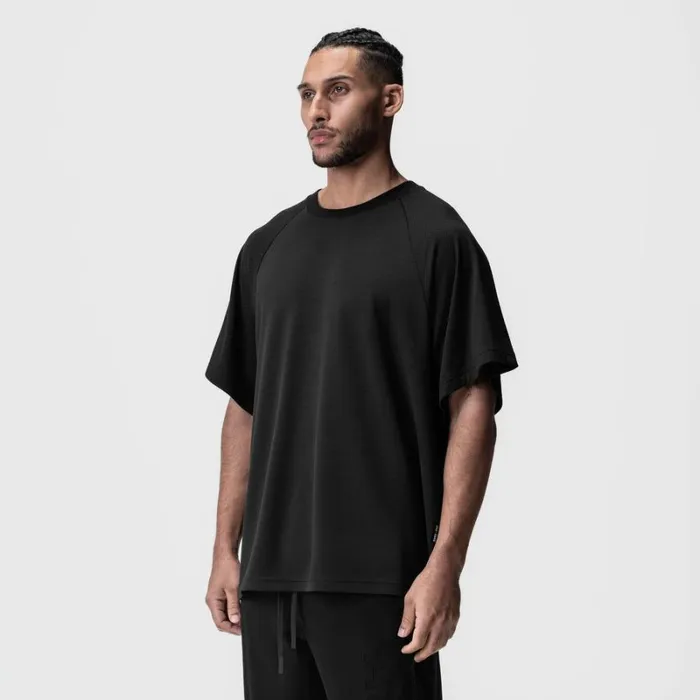 ASRV Short Sleeves Men Waffle Knit Oversized Tee Blackblack