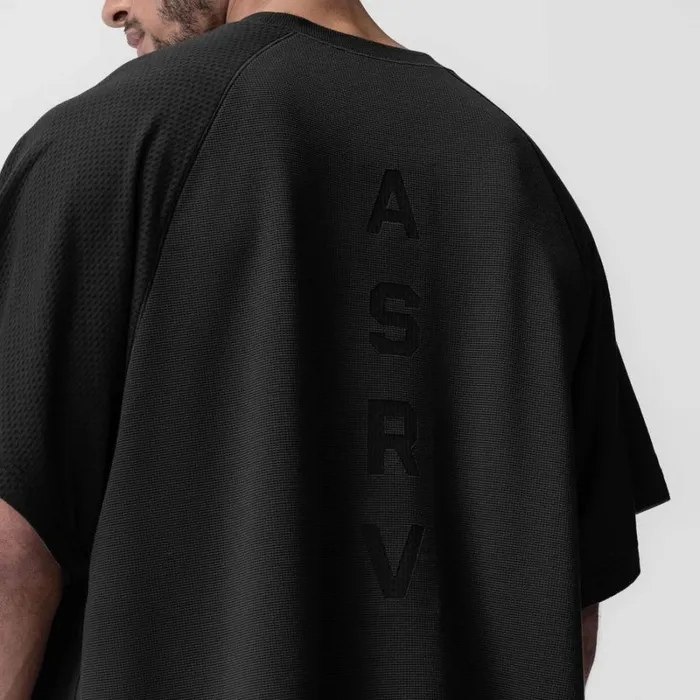 ASRV Short Sleeves Men Waffle Knit Oversized Tee Blackblack