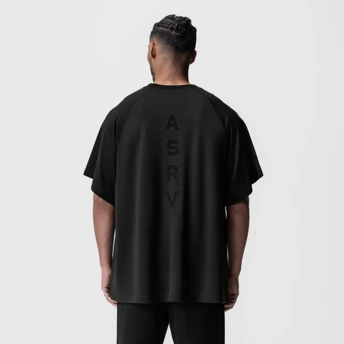 ASRV Short Sleeves Men Waffle Knit Oversized Tee Blackblack