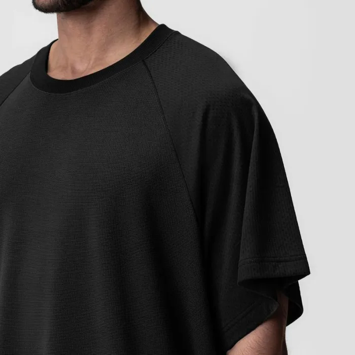 ASRV Short Sleeves Men Waffle Knit Oversized Tee Blackblack
