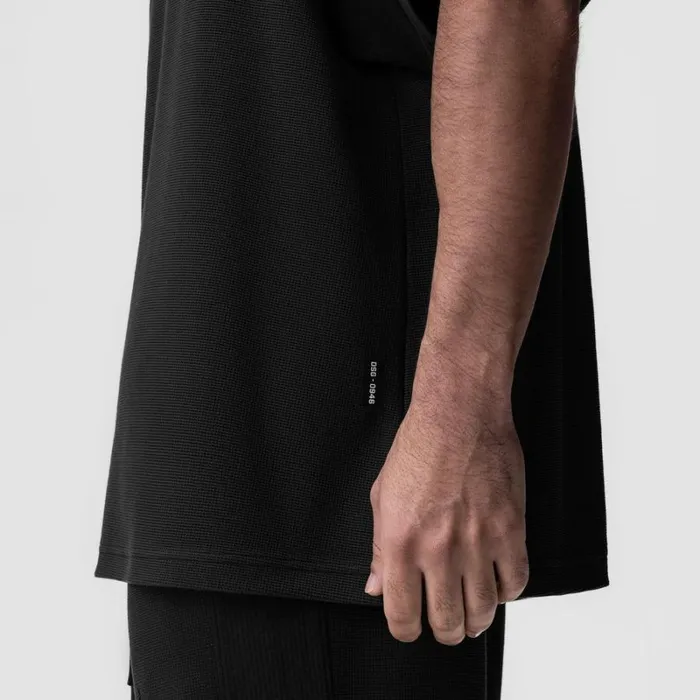 ASRV Short Sleeves Men Waffle Knit Oversized Tee Blackblack