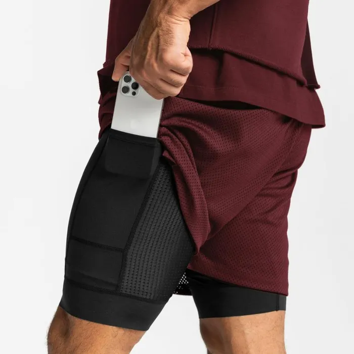 ASRV Shorts Men SilverPlus Mesh Rec Liner Short Crimson Redblack