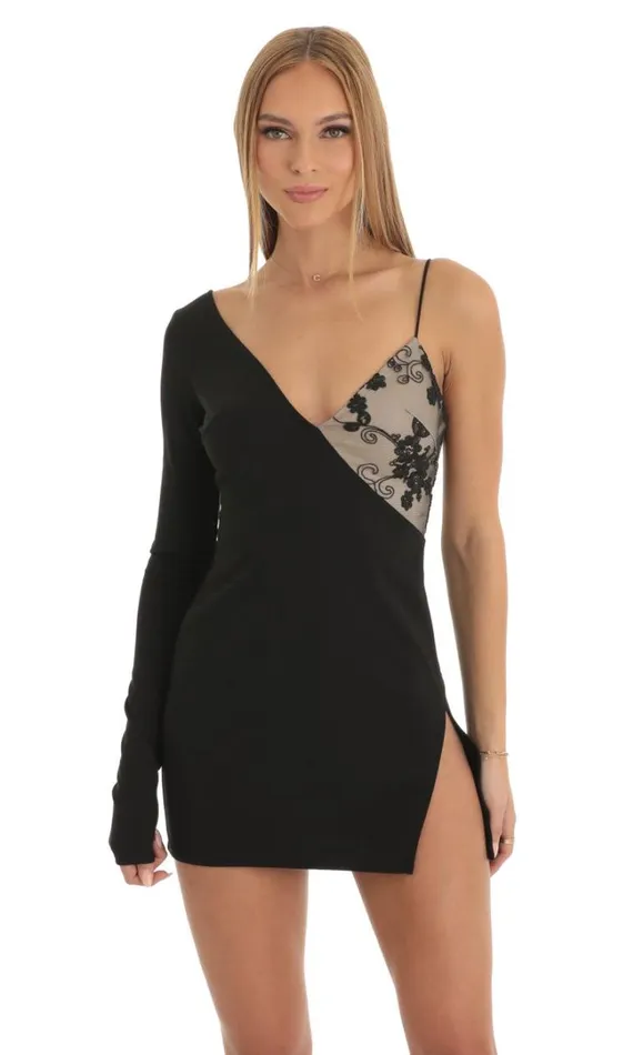 Asymmetrical Crepe Dress Black Women LUCY IN THE SKY Mini Dresses