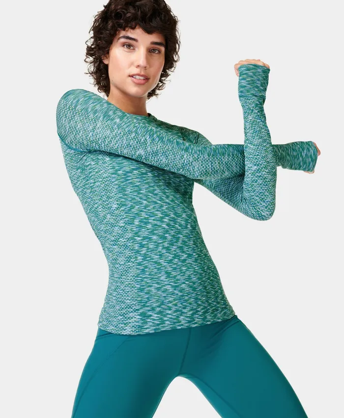 Athlete Winterweight Seamless Space Dye Top Cabin Blue Women Long Sleeve Tops Sweaty Betty