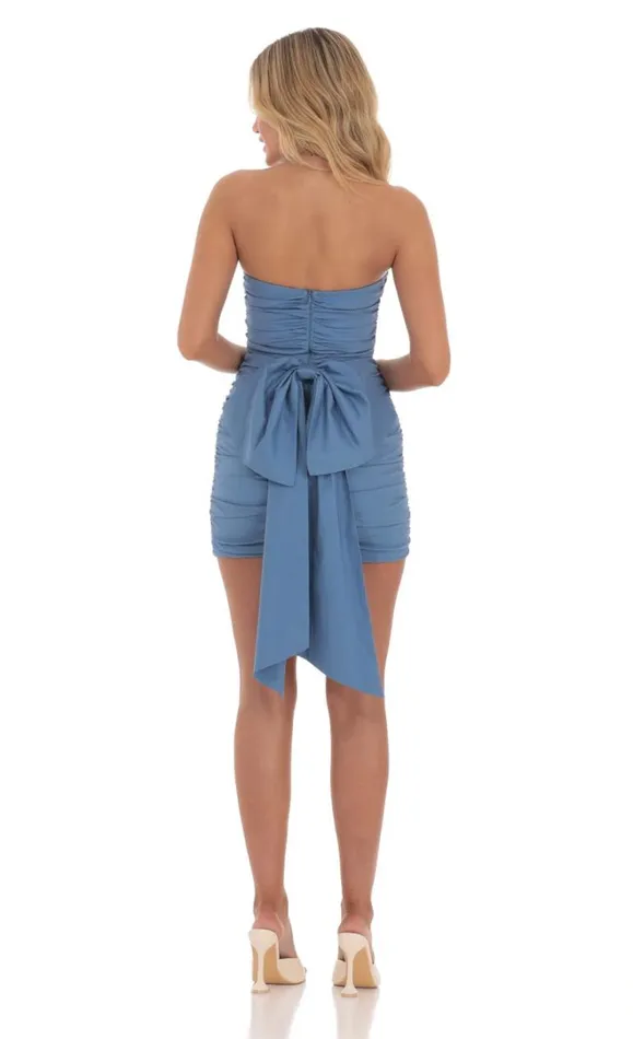 Attachable Bow Strapless Dress Blue Women LUCY IN THE SKY Mini Dresses