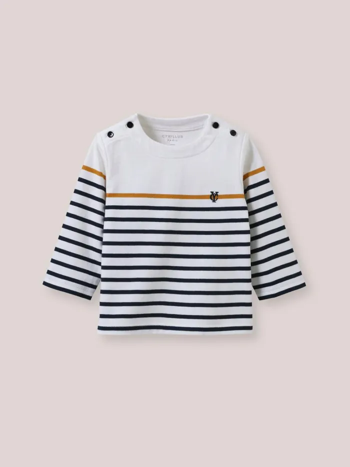 Baby Baby Boy Cyrillus Organic Cotton SailorStripe TShirt Rayure Marineecru