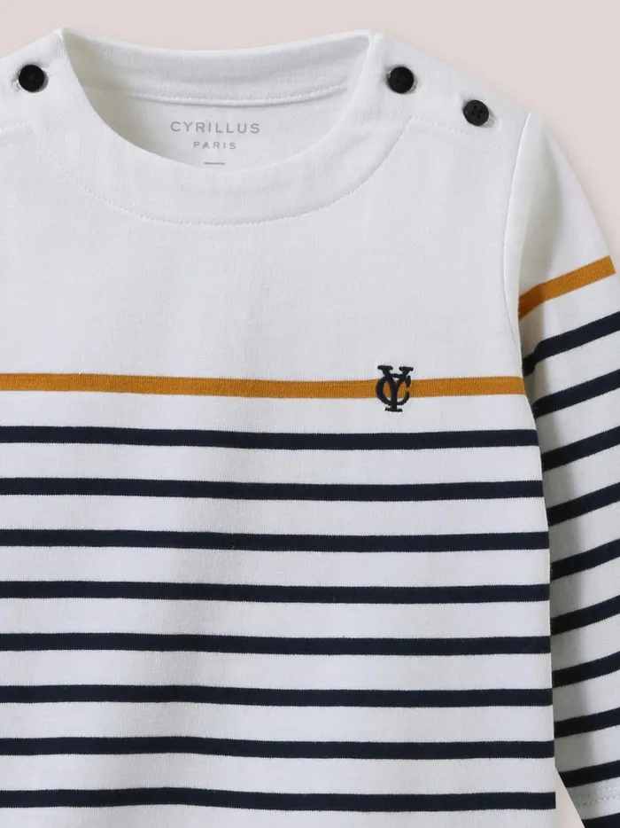 Baby Baby Boy Cyrillus Organic Cotton SailorStripe TShirt Rayure Marineecru
