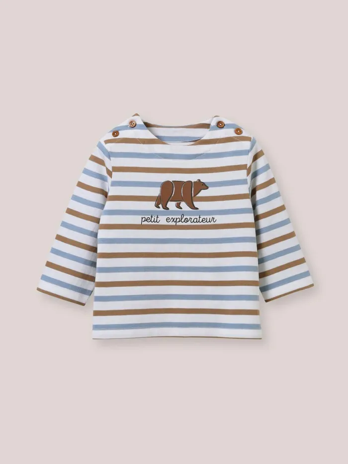 Baby Baby Boy Cyrillus Striped Organic Cotton TShirt Rayure Beigebleu
