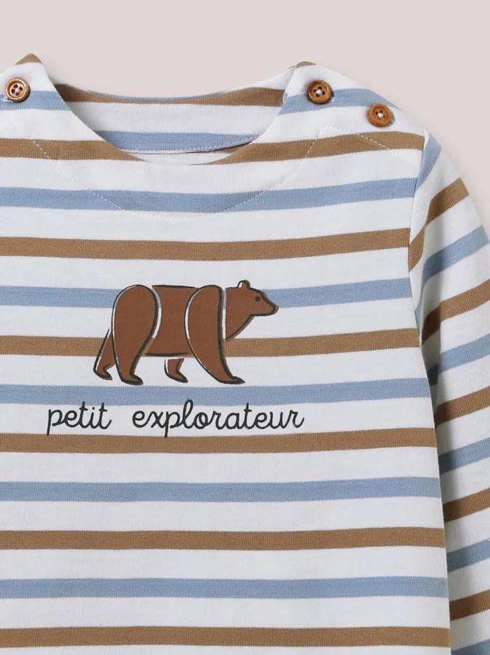 Baby Baby Boy Cyrillus Striped Organic Cotton TShirt Rayure Beigebleu