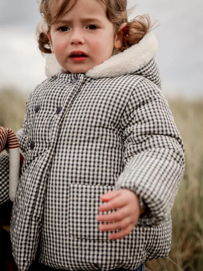 Baby Baby Girl Cyrillus SherpaLined Puffer Jacket Vichy Bleu