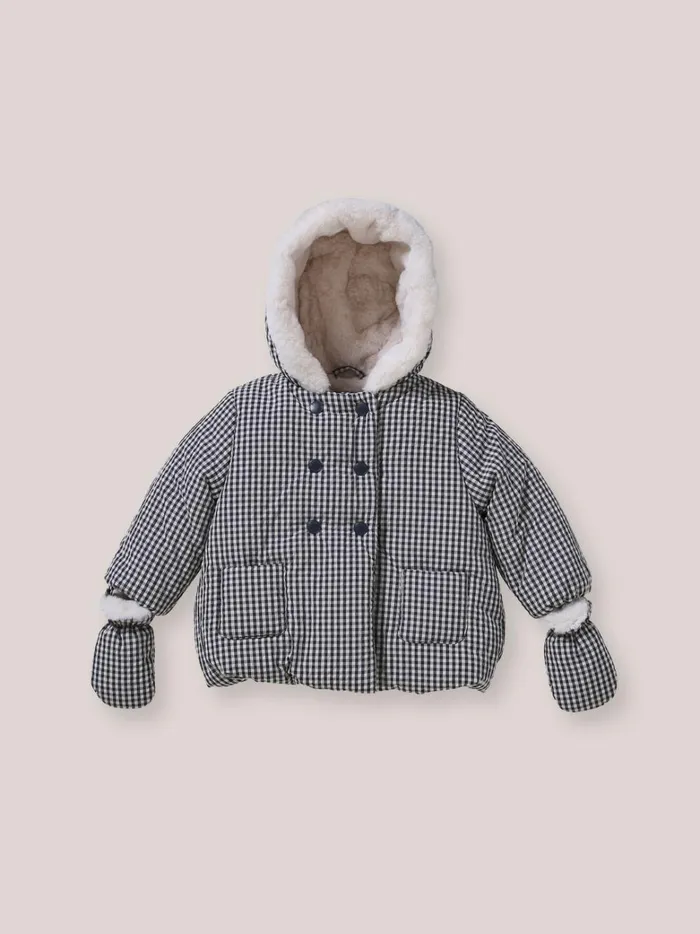 Baby Baby Girl Cyrillus SherpaLined Puffer Jacket Vichy Bleu